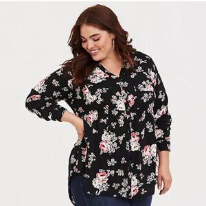 Torrid Womens Plus size 3 Emma Black Floral Challis Babydoll Tunic